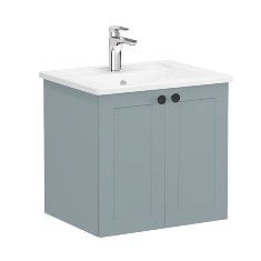 Vitra Root Classic 68690 Lavabo Dolabı, Kapaklı, 60 Cm, Mat Fiyord Yeşili, Köşeli Lavabolu